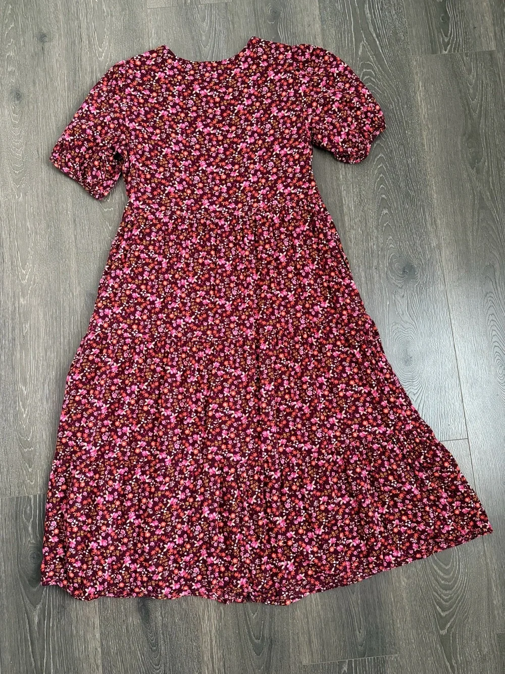 Old Navy Burgundy and Pink Floral Puff-Sleeve Maxi Dress Cottagecore Size Small - Picture 3 of 7